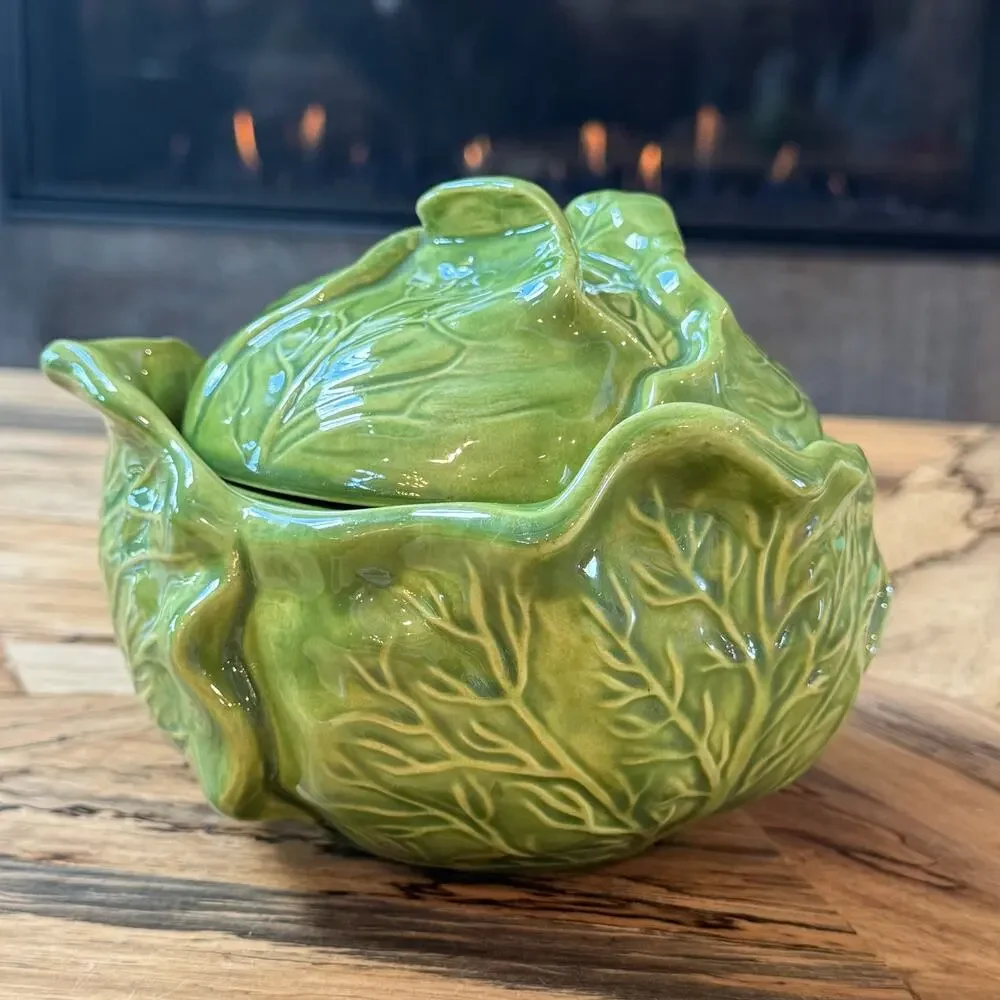 Vintage Holland Mold Green Cabbage Lettuce Tureen Lidded Serving Bowl 1970s